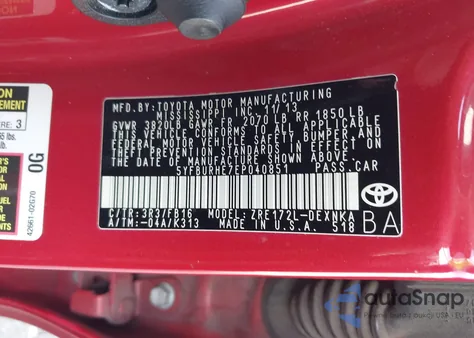 2014 Toyota Corolla Le из США, поврежденный, VIN 5YFBURHE7EP040851